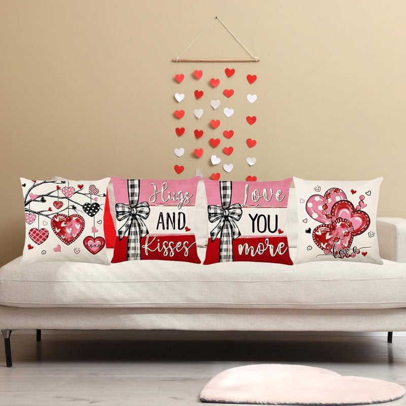 ONFAON Valentines Day Decorations-Valentines Pillow Covers 18x18 inch Set of 4 Valentine Stripes Wedding Cushion Case Decoration for Sofa Couch - Image 2